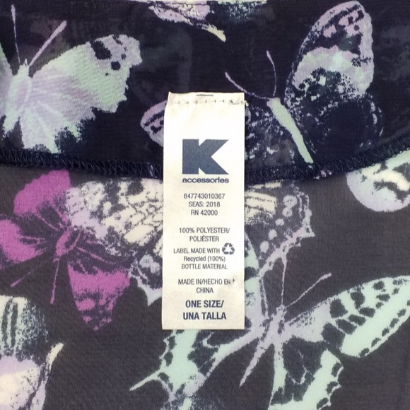 K Accessories Kimono Top Purple Green Butterfly Print Womens One Size Fits Most - Picture 7 of 8